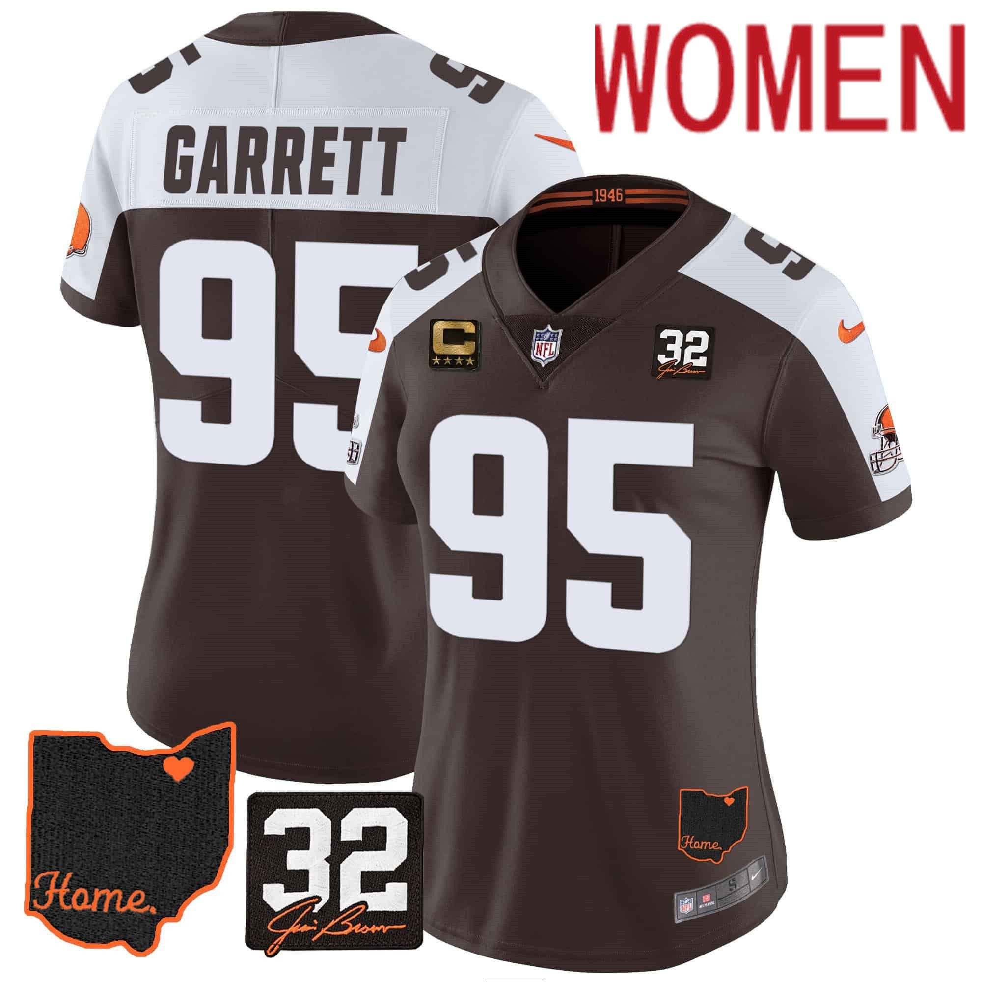 Women Cleveland Browns 95 Garrett Brown Memorial Home Patch 2024 Nike NFL Jersey